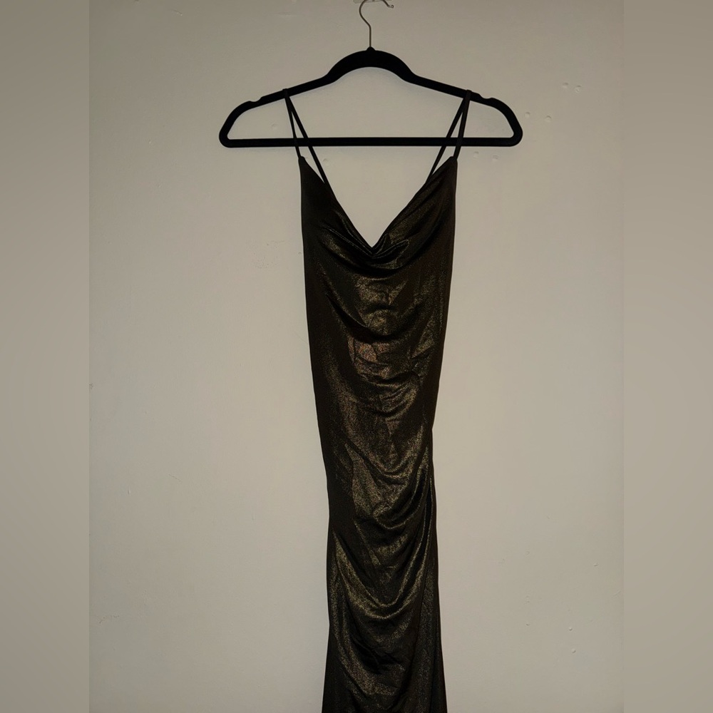 La Femme Metallic Black Dress